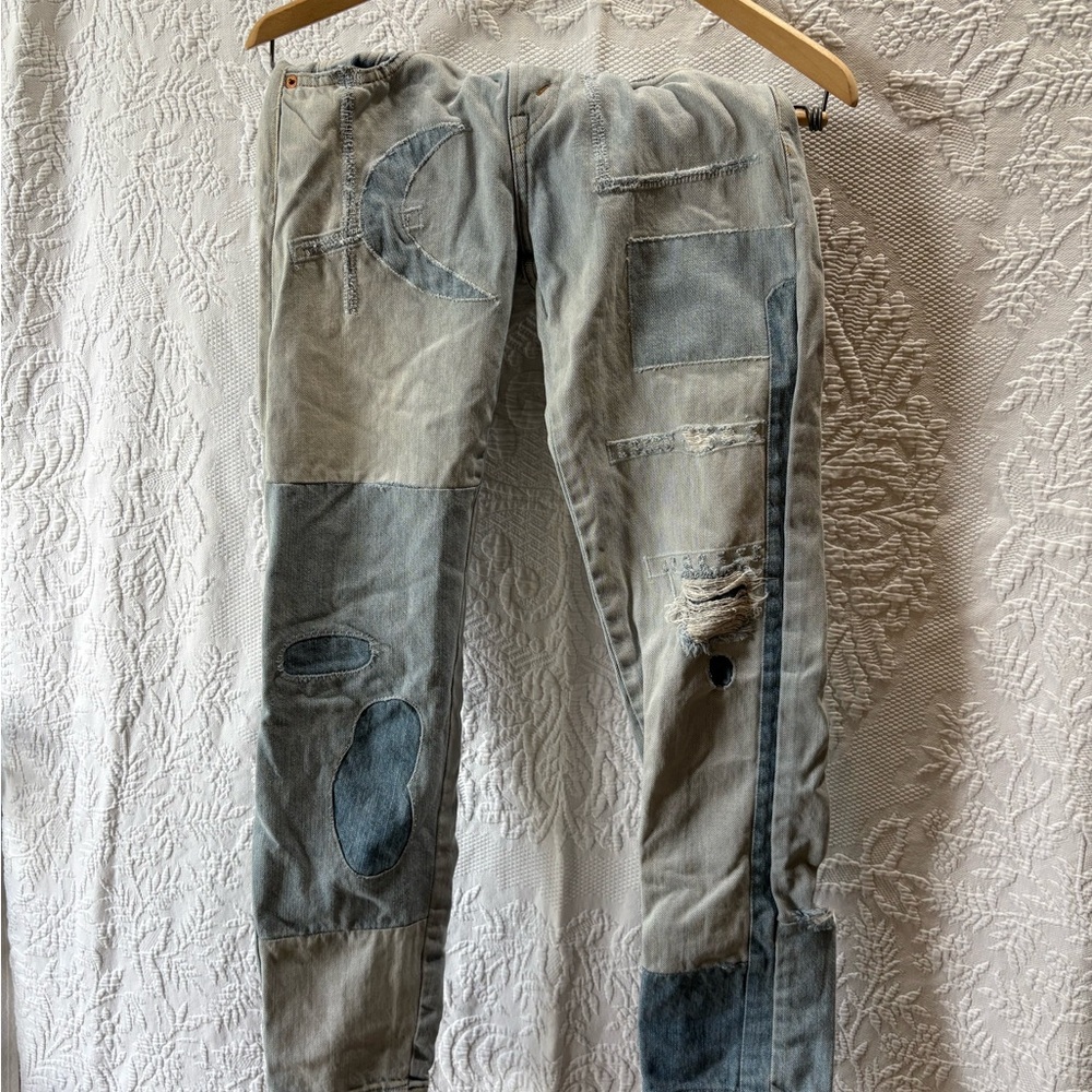 Levi's Patchwork Ankle Jeans - Gray and Blue